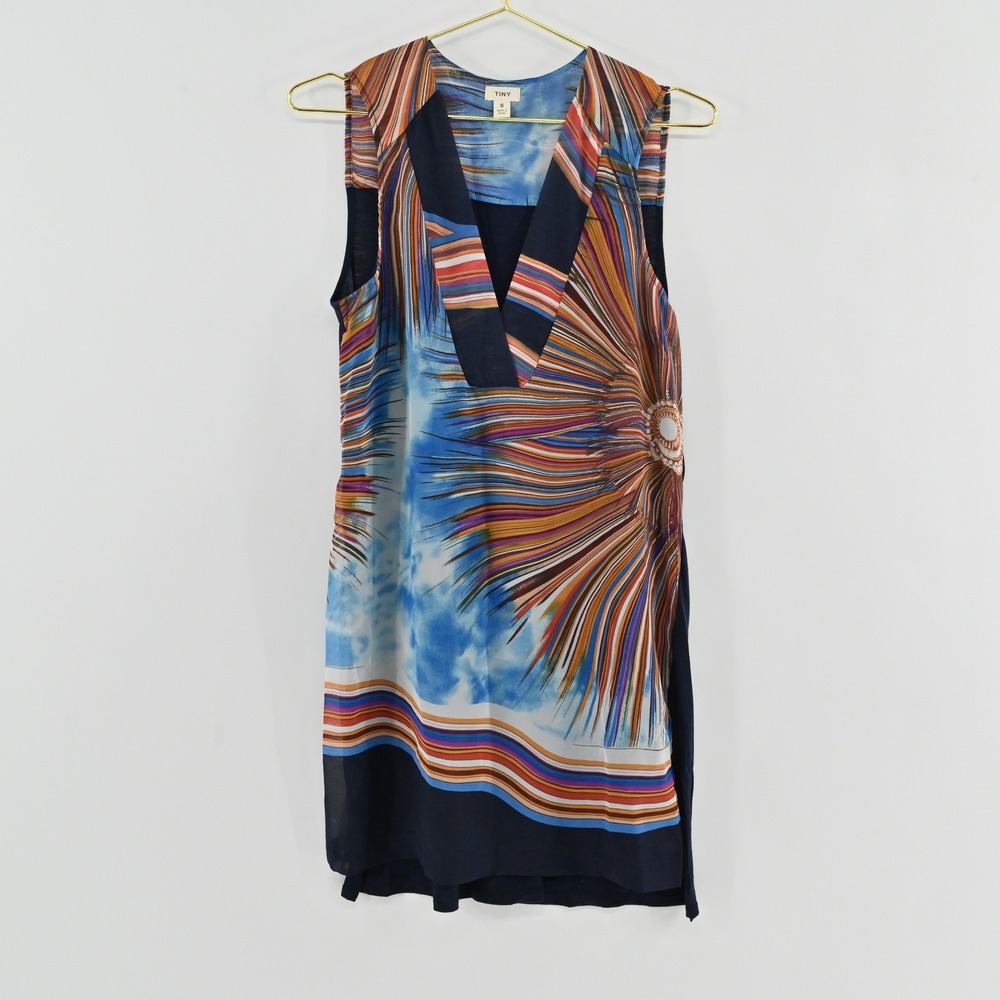 Anthropologie Tiny Sunburst Shift Dress Womens S Blue Cotton Boho Maximalist - Picture 2 of 8